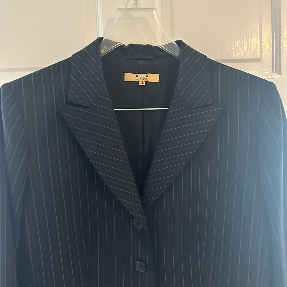 Navy Blue Pinstripe Suit, Fully-lined, 12/14